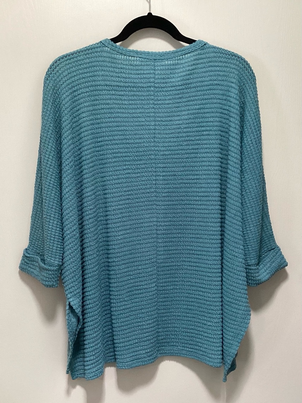 Zenana Outfitters Oversized Teal V-Neck Waffle Knit Pullover - Picture 2 of 3